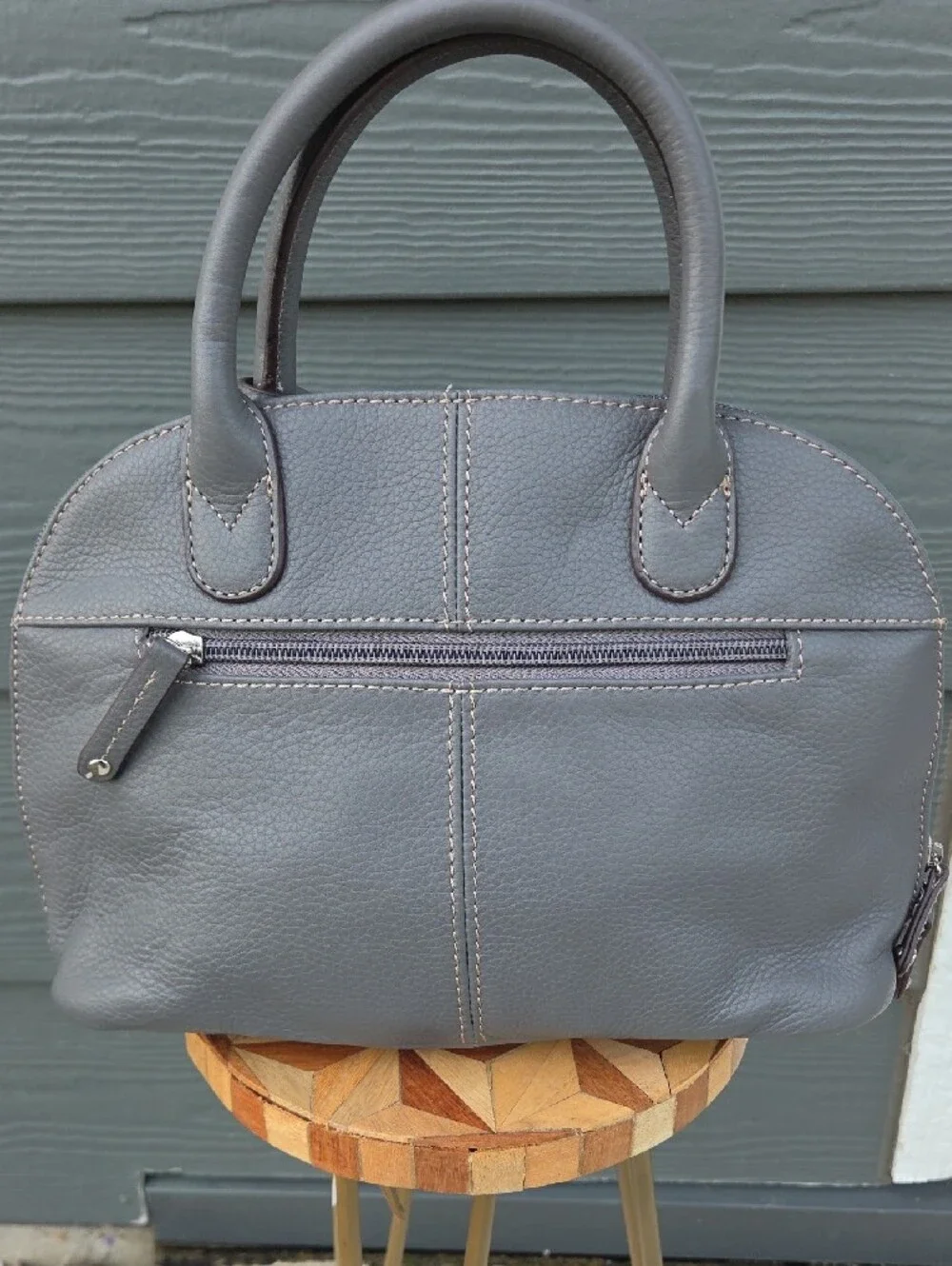 Tignanello Leather Gray Pebbled  Dome Satchel
